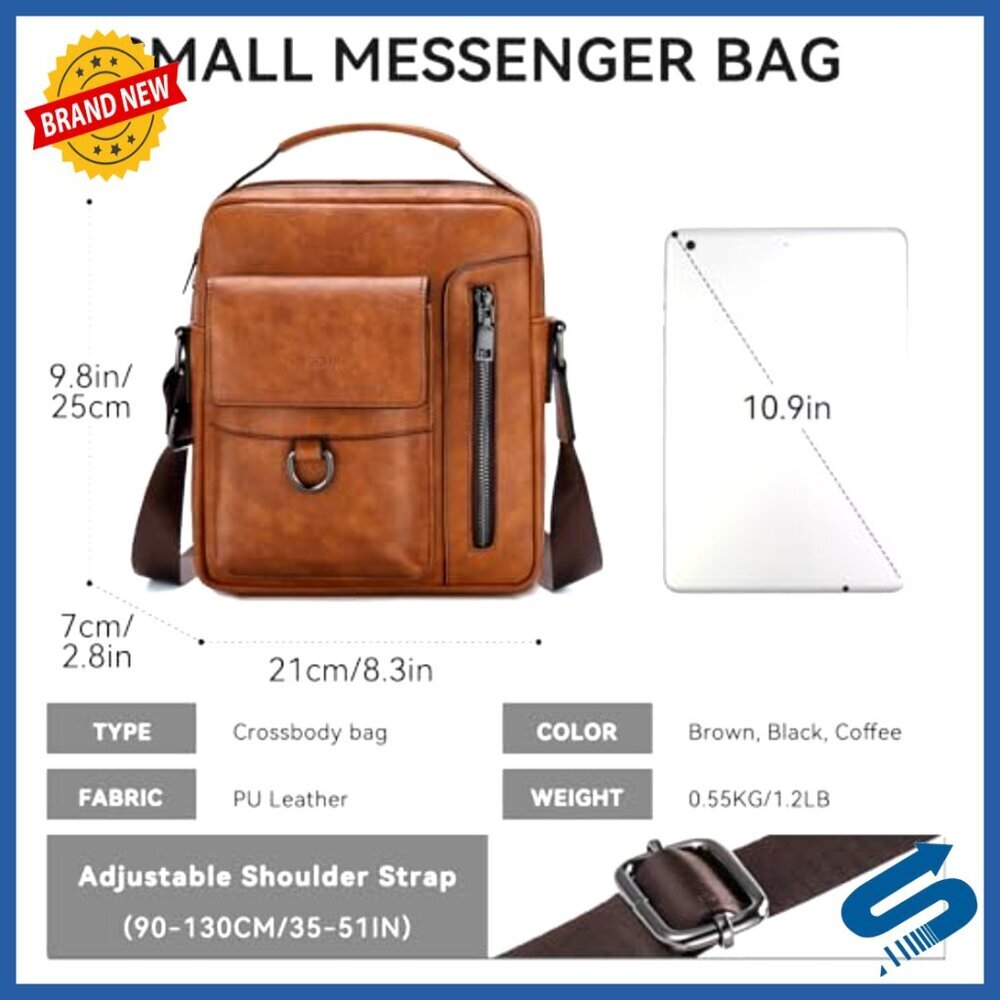 Vegan Leather Messenger Bag Vintage Style Crossbody Shoulder Sling Travel - Picture 3 of 7